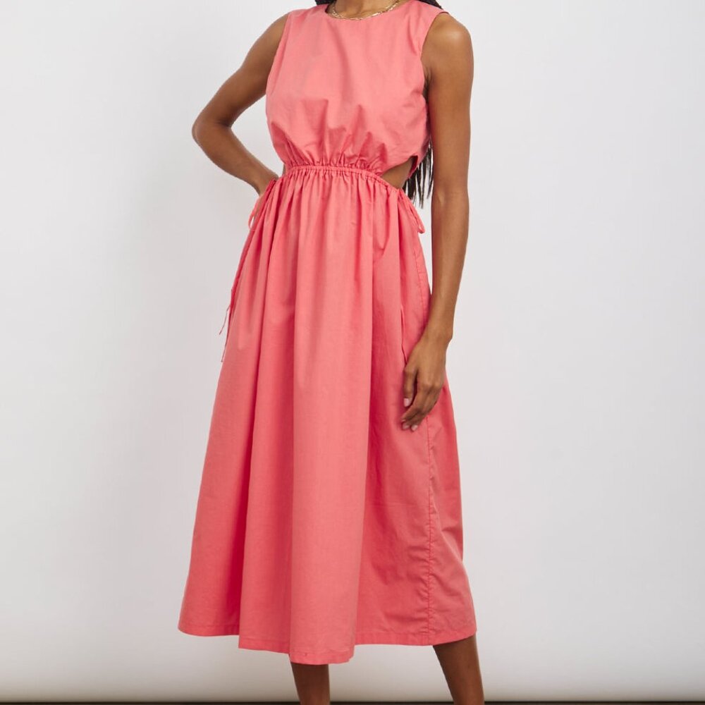 RAILS Yvette Cutout Drawstring Midi Dress, Spiced Coral Size L